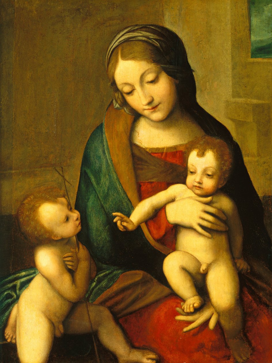 Madonna och barn med spädbarnet Saint John, ca. 1510. av Unbekannt