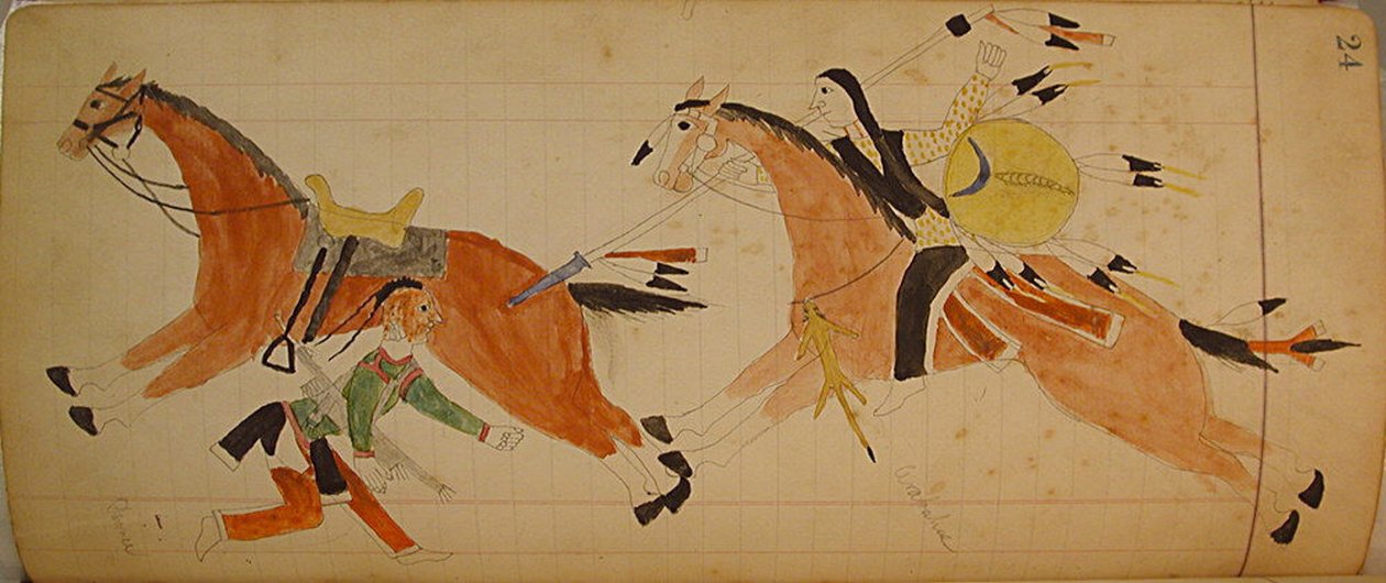 Maffet Ledger: Två indianer med hästar, ca. 1874-81. av Unbekannt