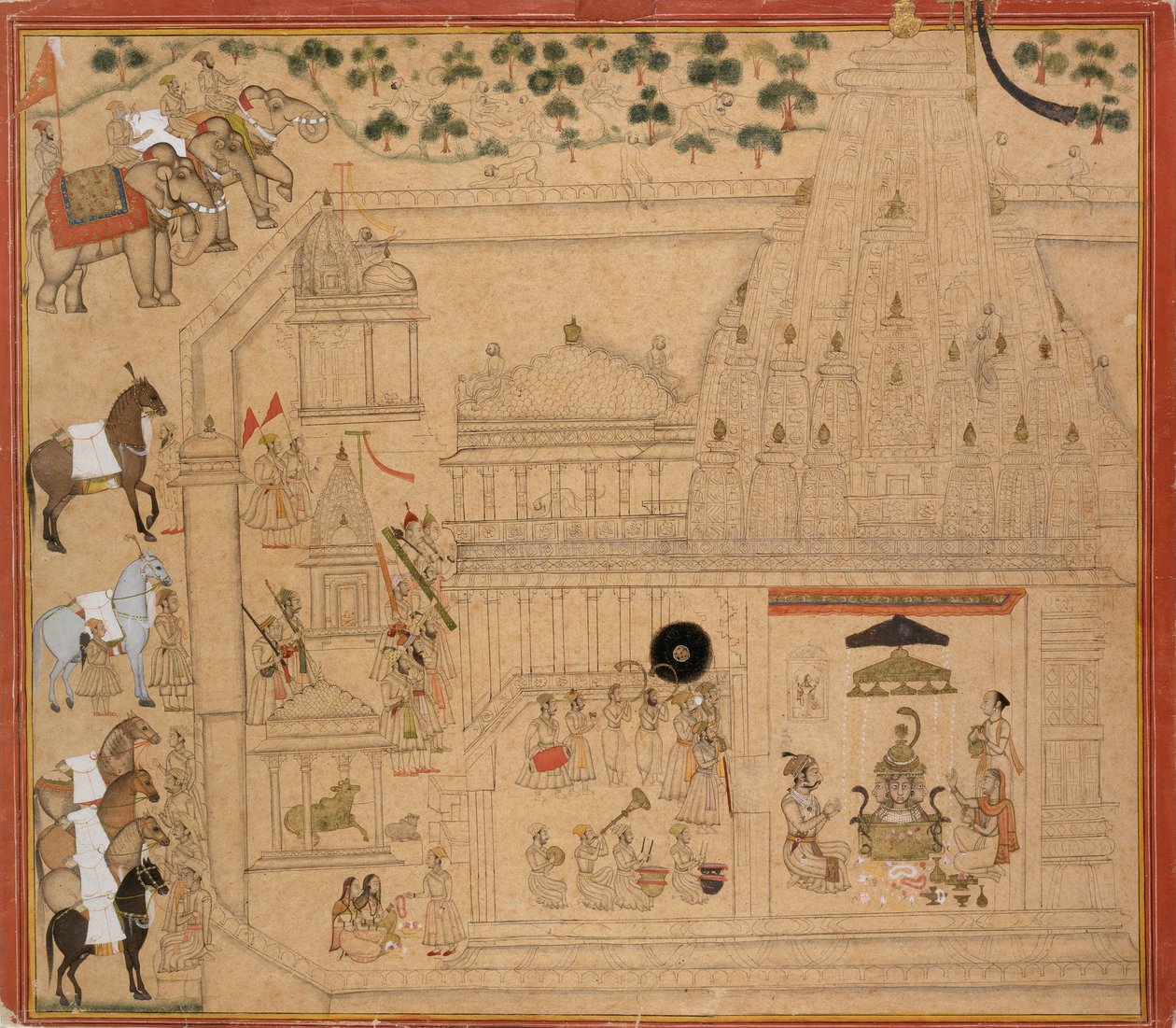 Maharana Amar Singh av Mewar vid Eklingji-templet, c1705 av Unbekannt