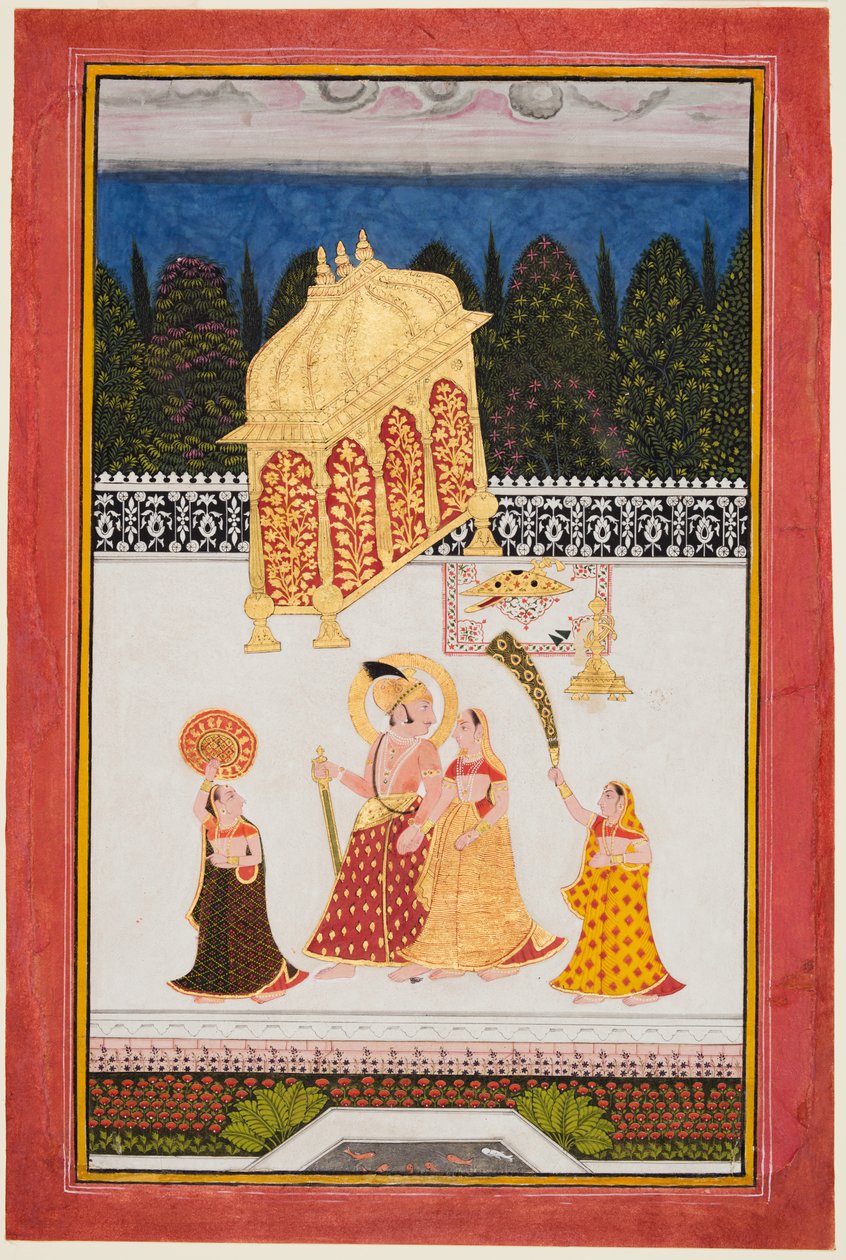 Maharana Ari Singh c. 1761-73 och hans gemål på en terrass, ca. 1761. av Unbekannt