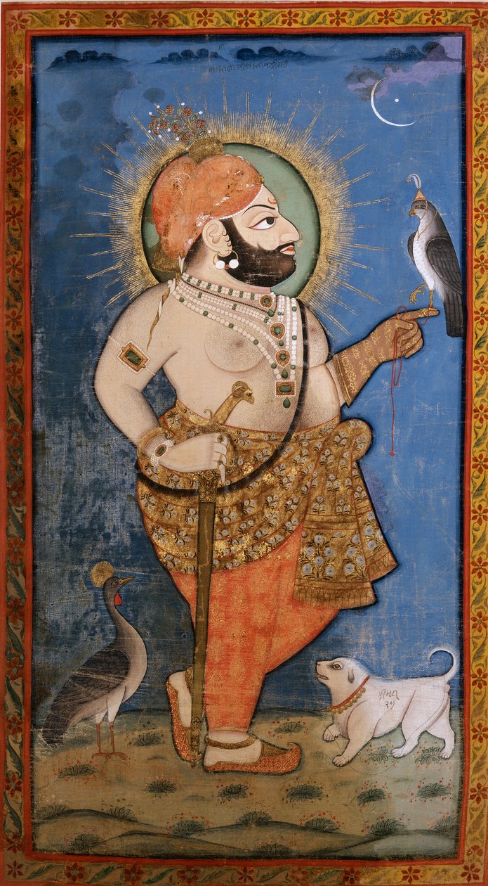 Maharana Bhim Singh med en hök, 1805-1810 av Unbekannt