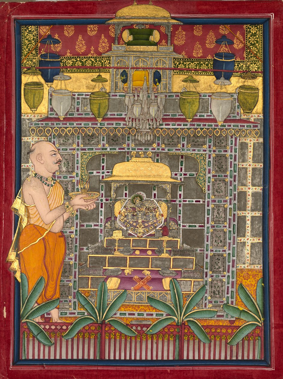 Maharao Kishor Singh klädd som en Vallabha-präst som dyrkade Krishna som Brijrajji, mitten av 1800-talet. av Unbekannt