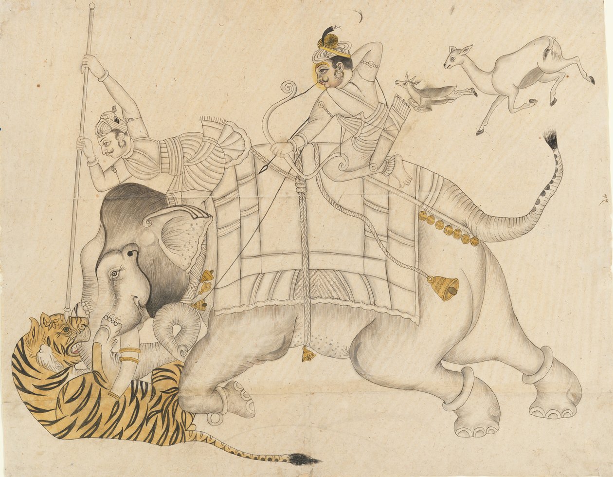 Mahrao Shatru Salli 1866-89 Jagar en tiger, ca. 1866-89. av Unbekannt