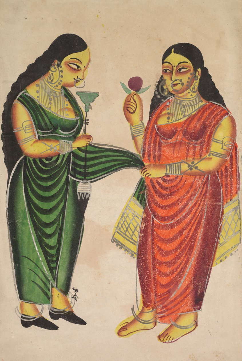 Maid Bringing a Hookah to a Lady recto, Krishna Weighted against Precious Objects verso, 180 av Unbekannt