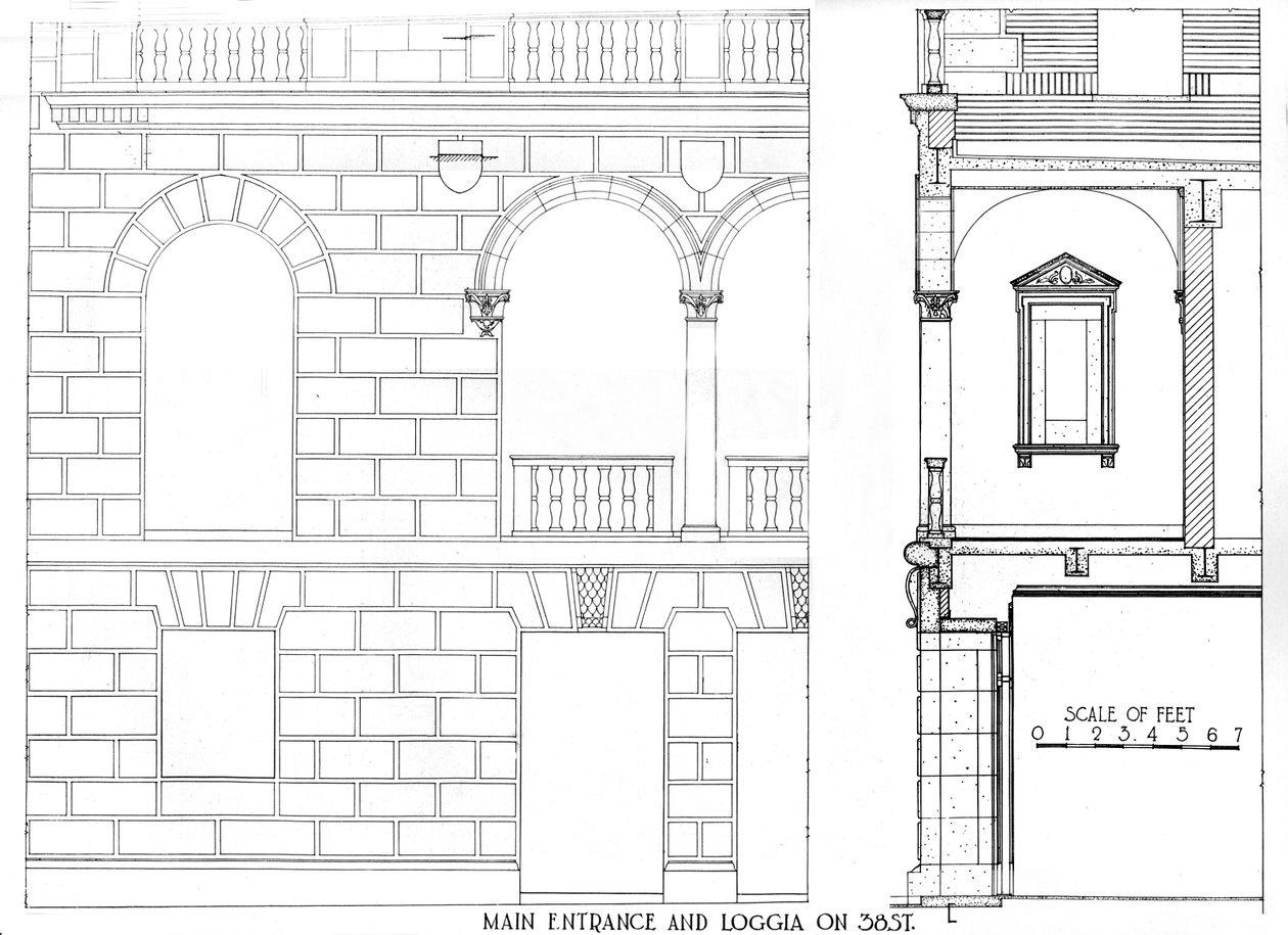 Huvudentré och loggia på 38 Street, Fraternity Clubs Building, New York City, 1924 av Unbekannt