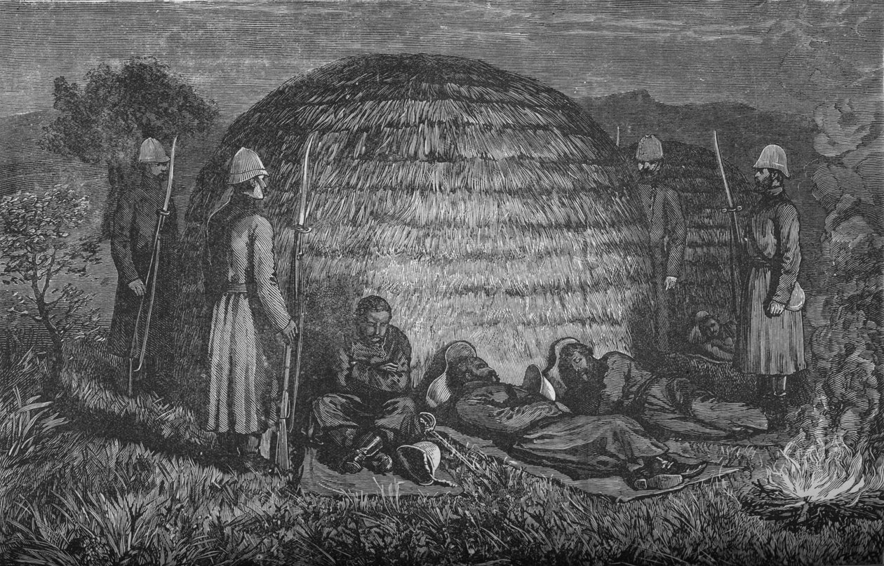 Major Marter och hans män vaktar Cetewayo i den inhemska Kraal, c1880 av Unbekannt