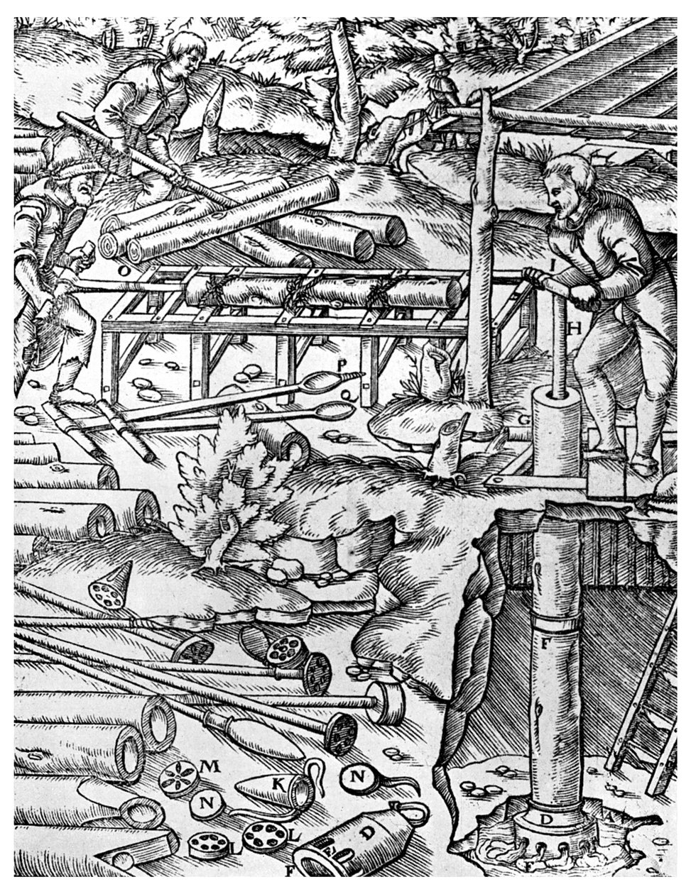 Att tillverka och använda almpumpar för att dränera gruvor före ångmaskinens dagar, 1556 1956 av Unbekannt