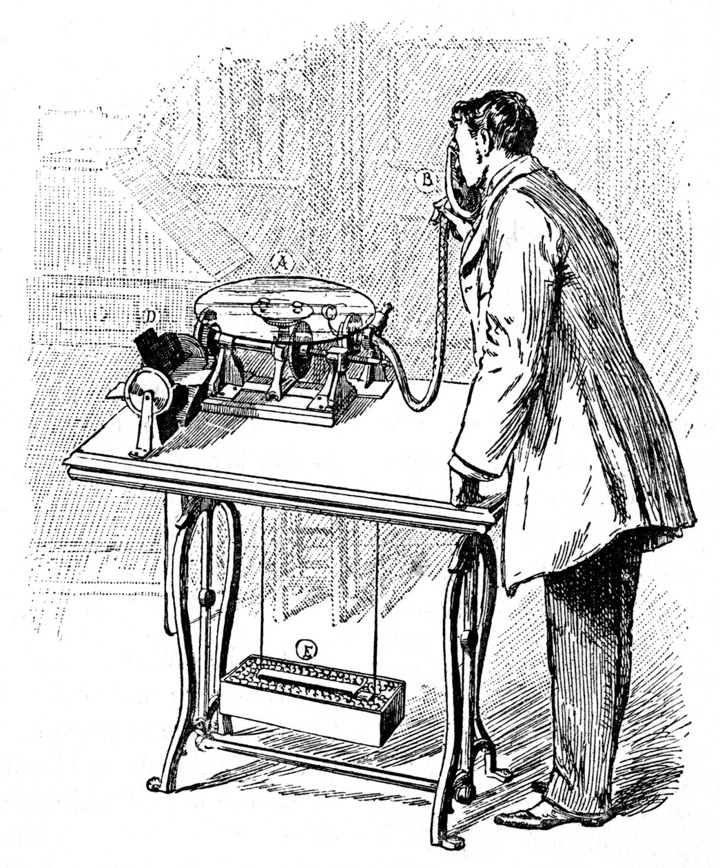Gör inspelningar på Emile Berliners grammofon, c1887 av Unbekannt