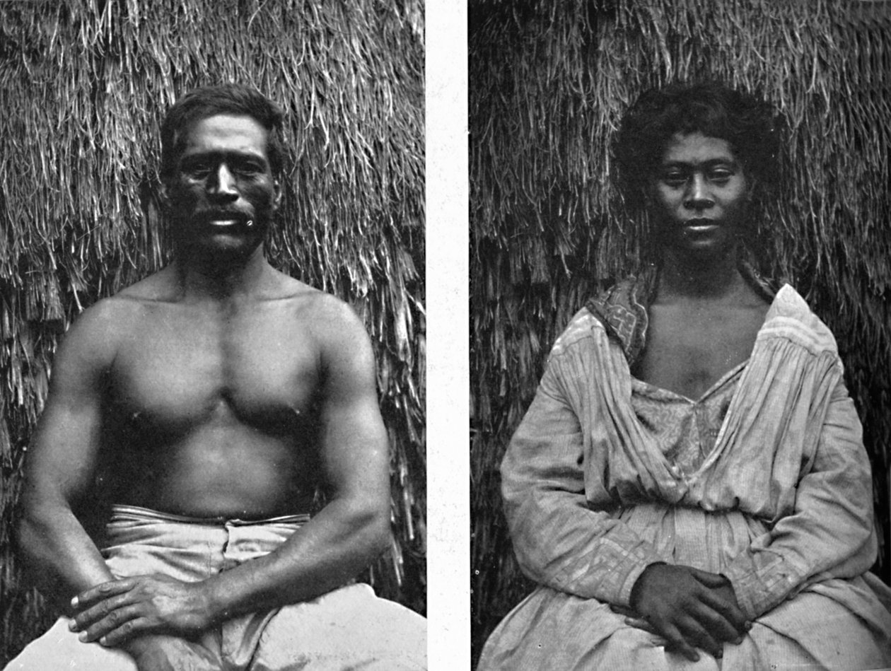 Manliga och kvinnliga Hawaiianer i full ansikte, 1902 av Unbekannt