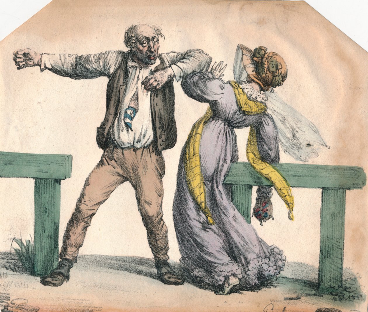 Man attackerar en kvinna, 1855. av Unbekannt