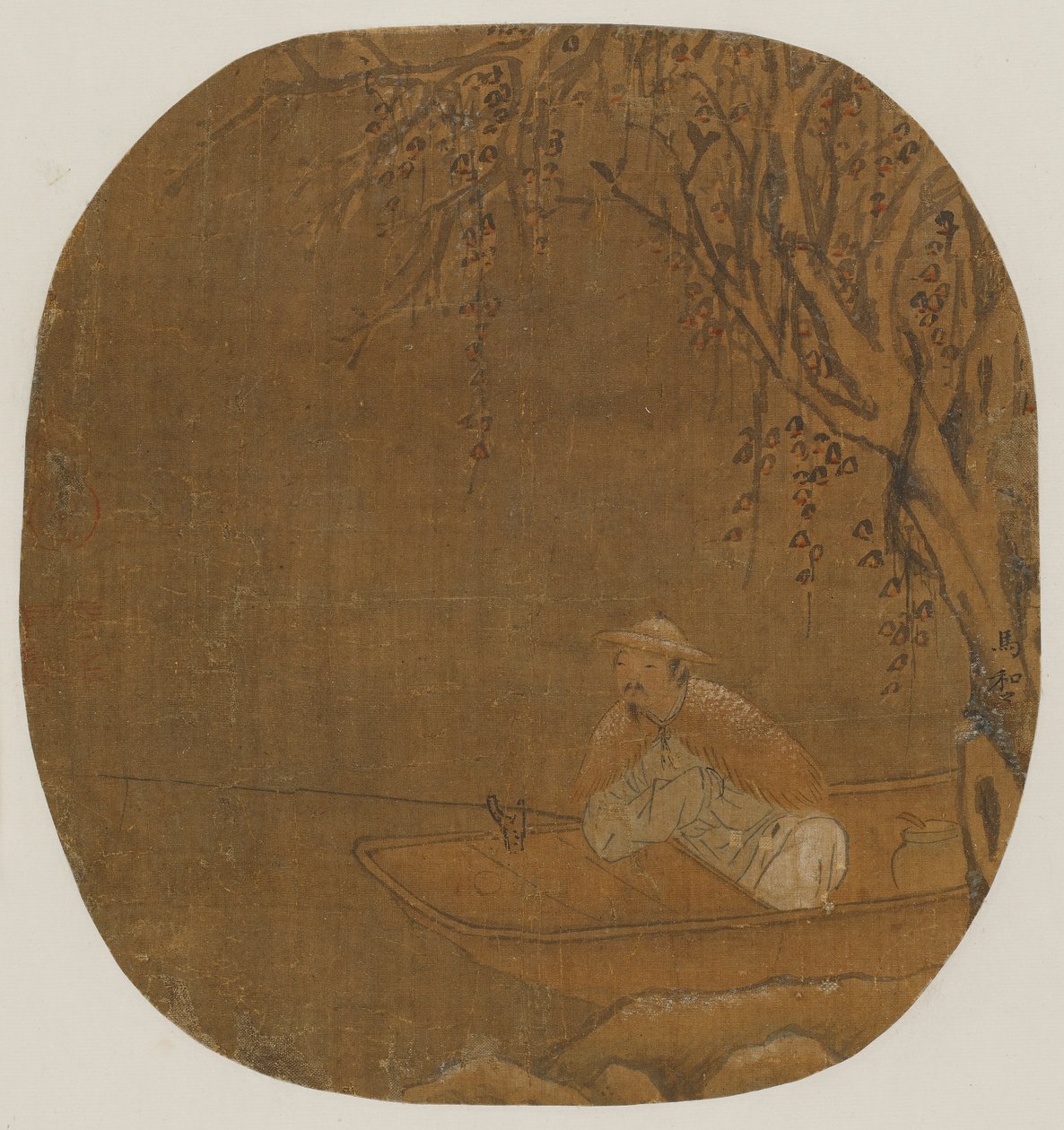 Man som fiskar från en båt under ett träd, möjligen Mingdynastin, 1368-1644. av Unbekannt