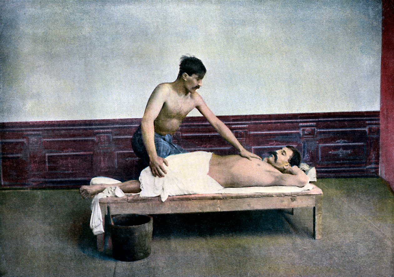 Man som har en massage i badhuset, c1890 av Unbekannt