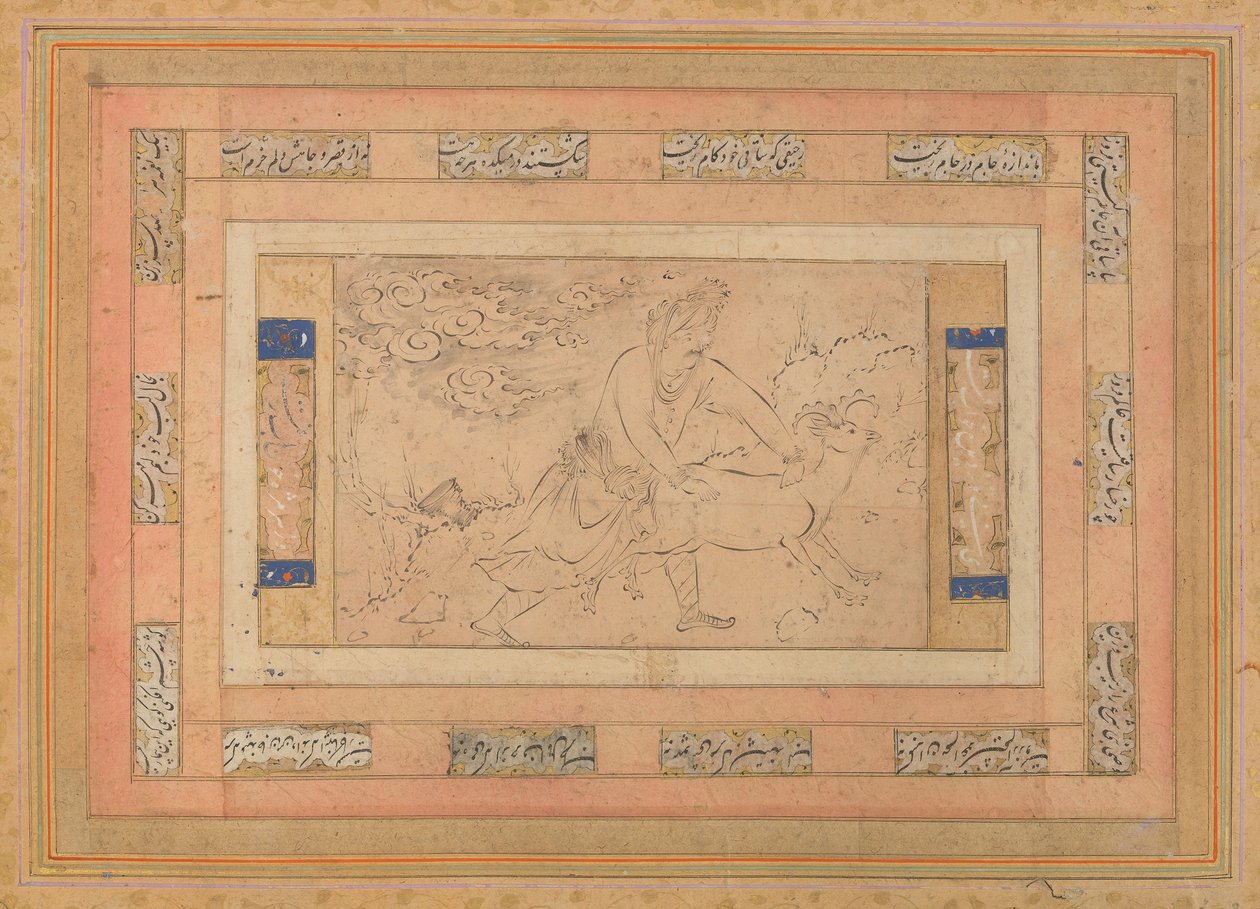 Man med en bagge, Folio från Bellini Album, ca. 1600. av Unbekannt