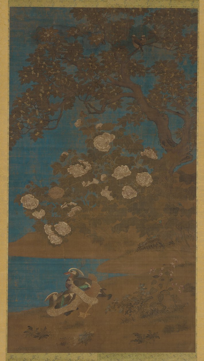 Mandarinänder och blommor, Ming- eller Qingdynastin, 1600-talet. av Unbekannt