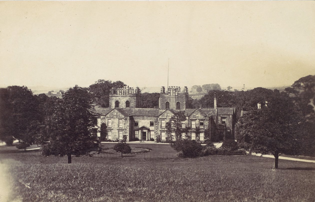 Herrgård med två torn sett från marken, 1860-talet. av Unbekannt