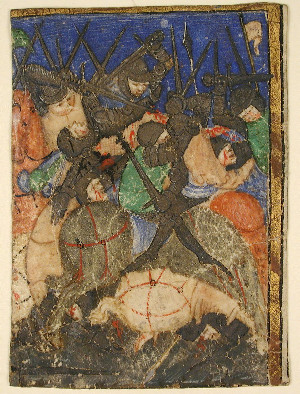 Manuskriptklippning som visar en scen från hebreiska skrifterna, kanske kung Davids liv, ca 1400. av Unbekannt
