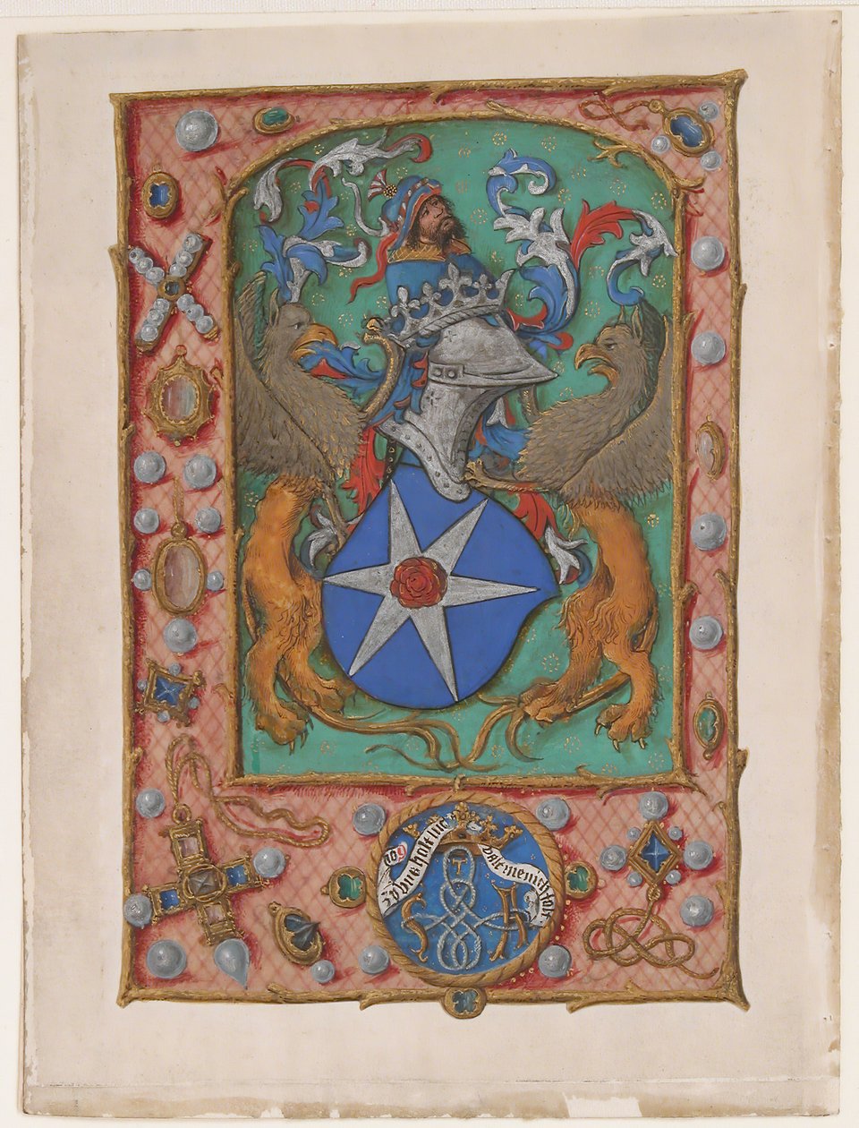 Manuskriptblad med vapen, från en timbok, ca. 1500. av Unbekannt
