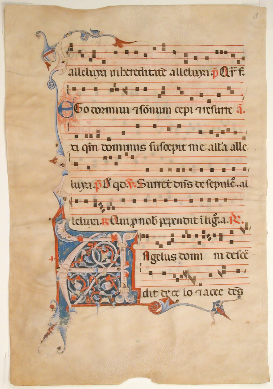 Manuskriptblad med folierad initial A, från en antifonbok, 1300-talet. av Unbekannt