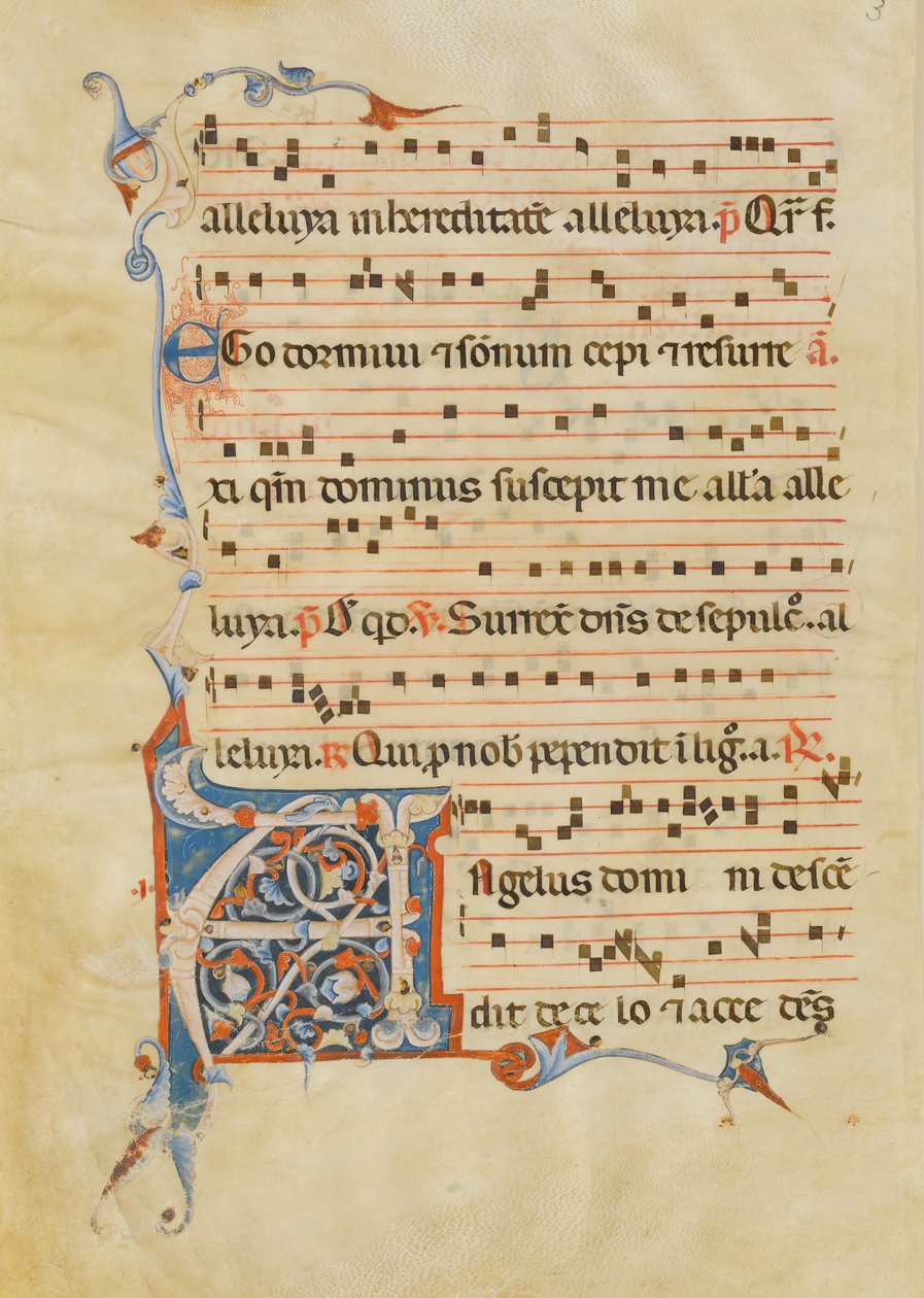Manuskriptblad med folierad initial A, från en Antiphonary, italienskt, 1300-tal. av Unbekannt