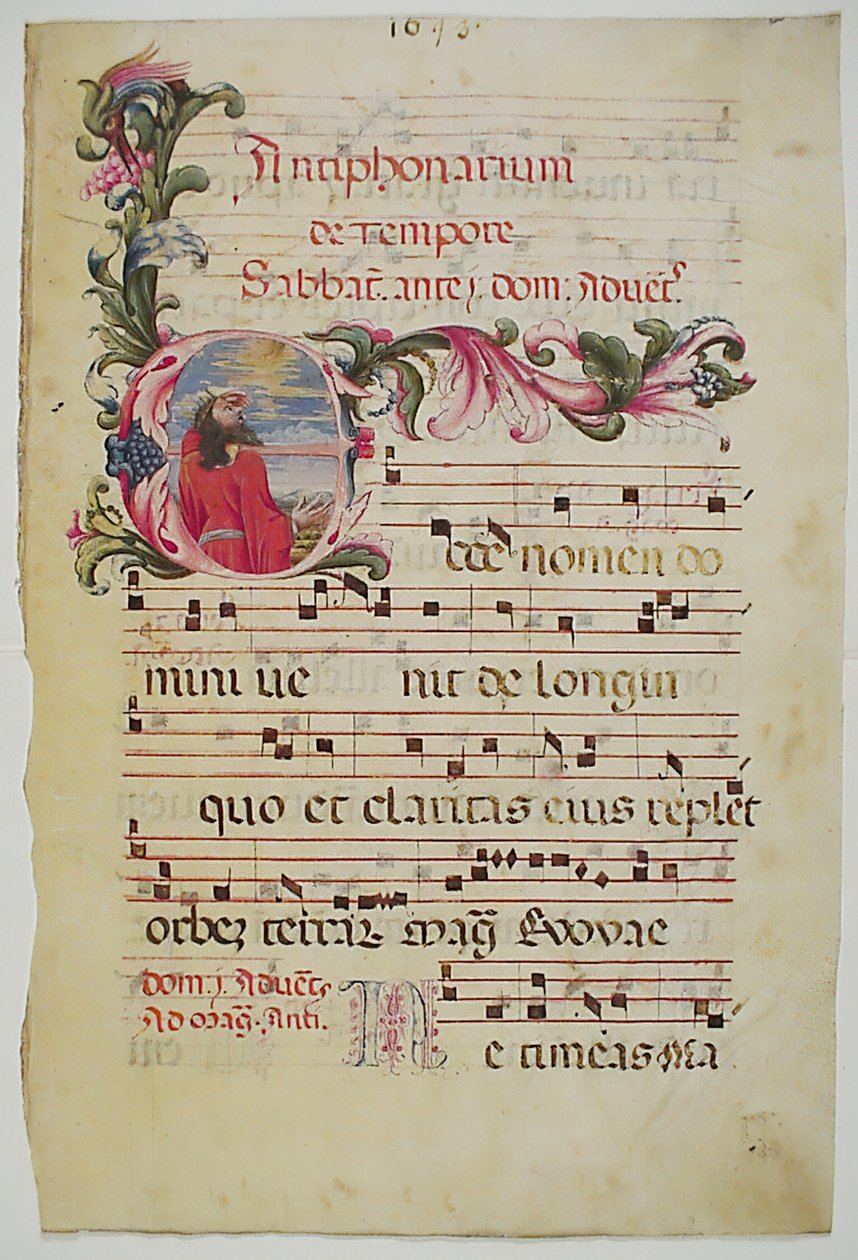 Manuskriptblad med initial E, från ett antifonarium, italienskt, 1500-tal. av Unbekannt