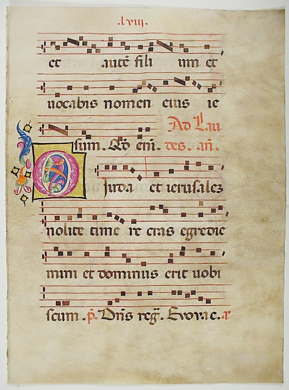 Manuskriptblad med initial O, från ett antifonarium, italienskt, 1400-tal. av Unbekannt