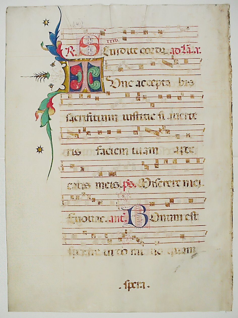 Manuskriptblad med initialt T, från en Antiphonary, italienskt, 1400-tal. av Unbekannt