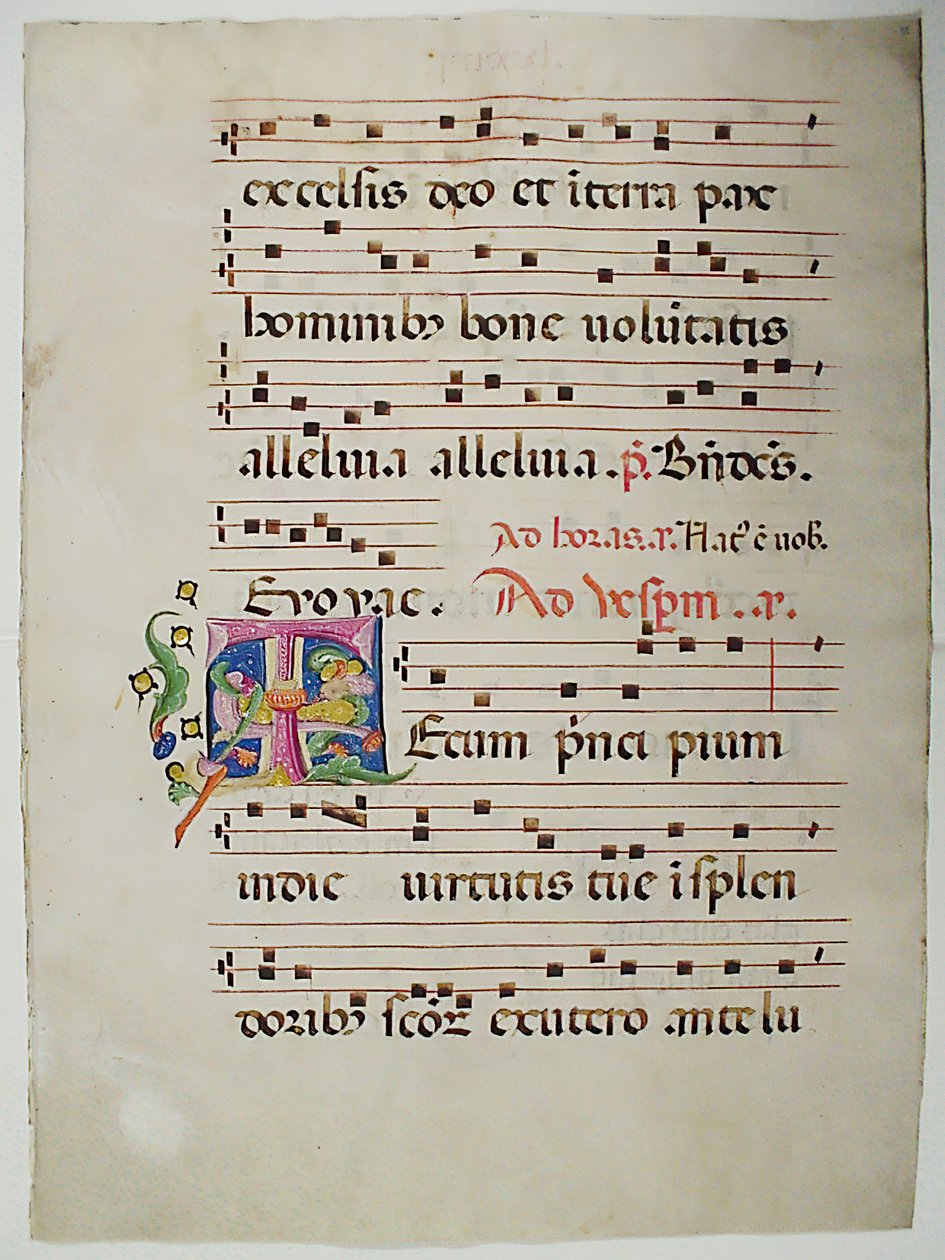 Manuskriptblad med initialt T, från en Antiphonary, italienskt, 1400-tal. av Unbekannt