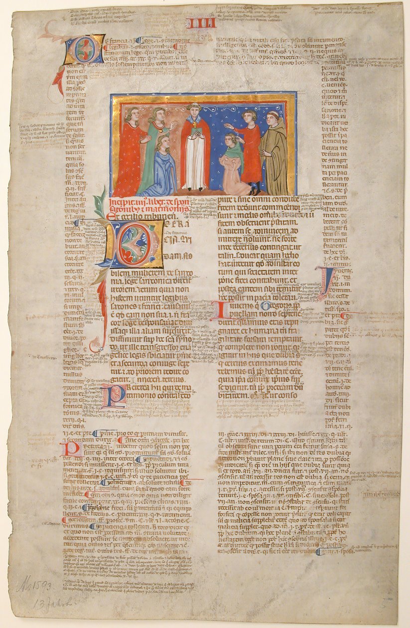 Manuskriptblad med äktenskapsscen, från Decretals of Gregory IX, italienska, ca. 1300. av Unbekannt