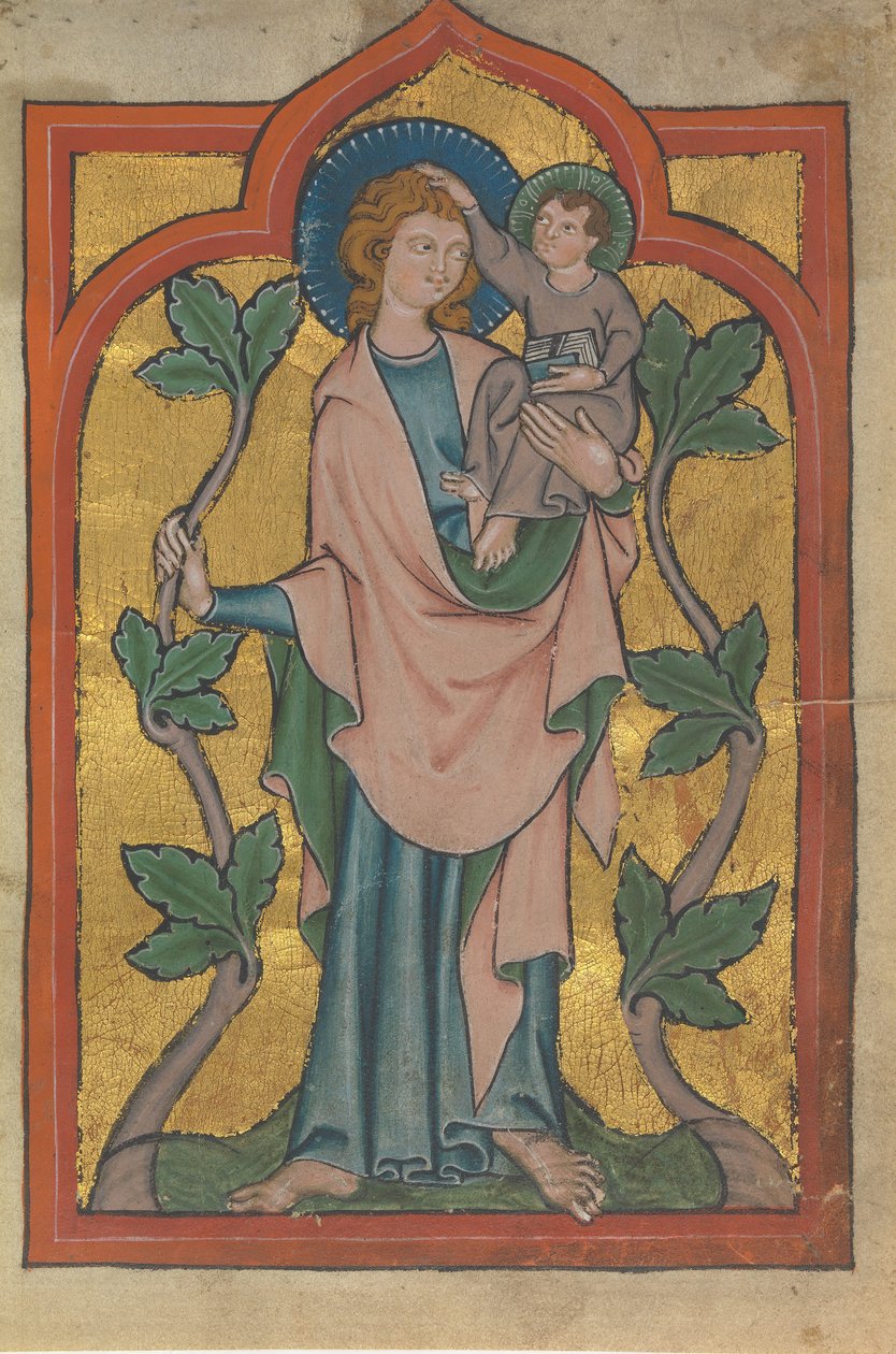 Manuskriptblad med den helige Christopher som bär Kristus, tysk eller schweizisk, tidigt 1300-tal. av Unbekannt