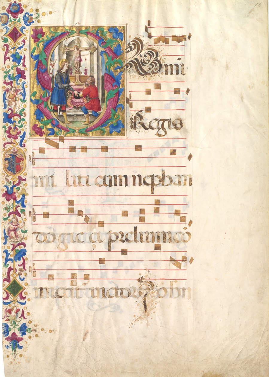 Manuskriptblad med Saint John Gualbert i ett initialt S, från en Antiphonary, tidigt 1500-tal. av Unbekannt