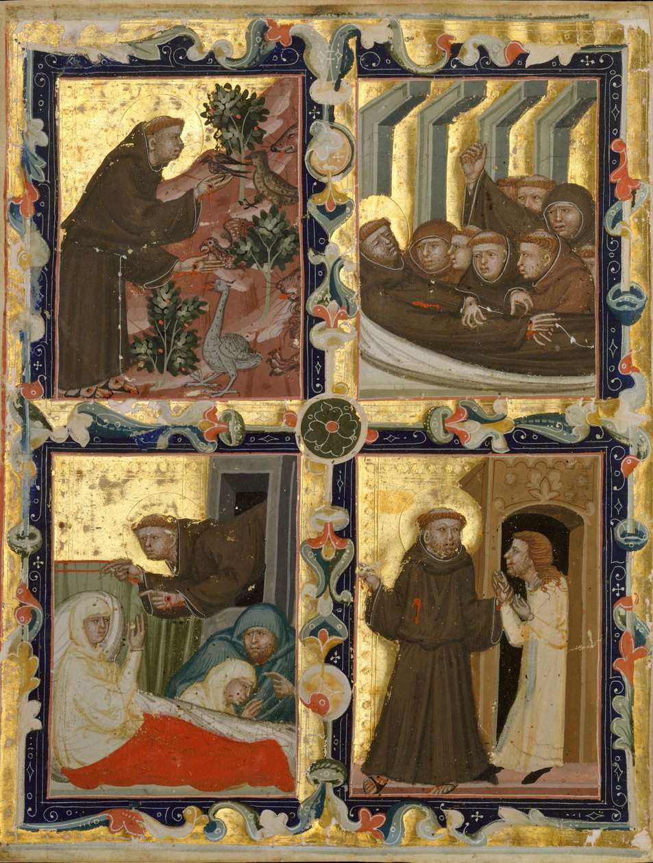 Manuskriptblad med scener ur den helige Franciskus av Assisis liv, italienska, ca. 1320-42. av Unbekannt
