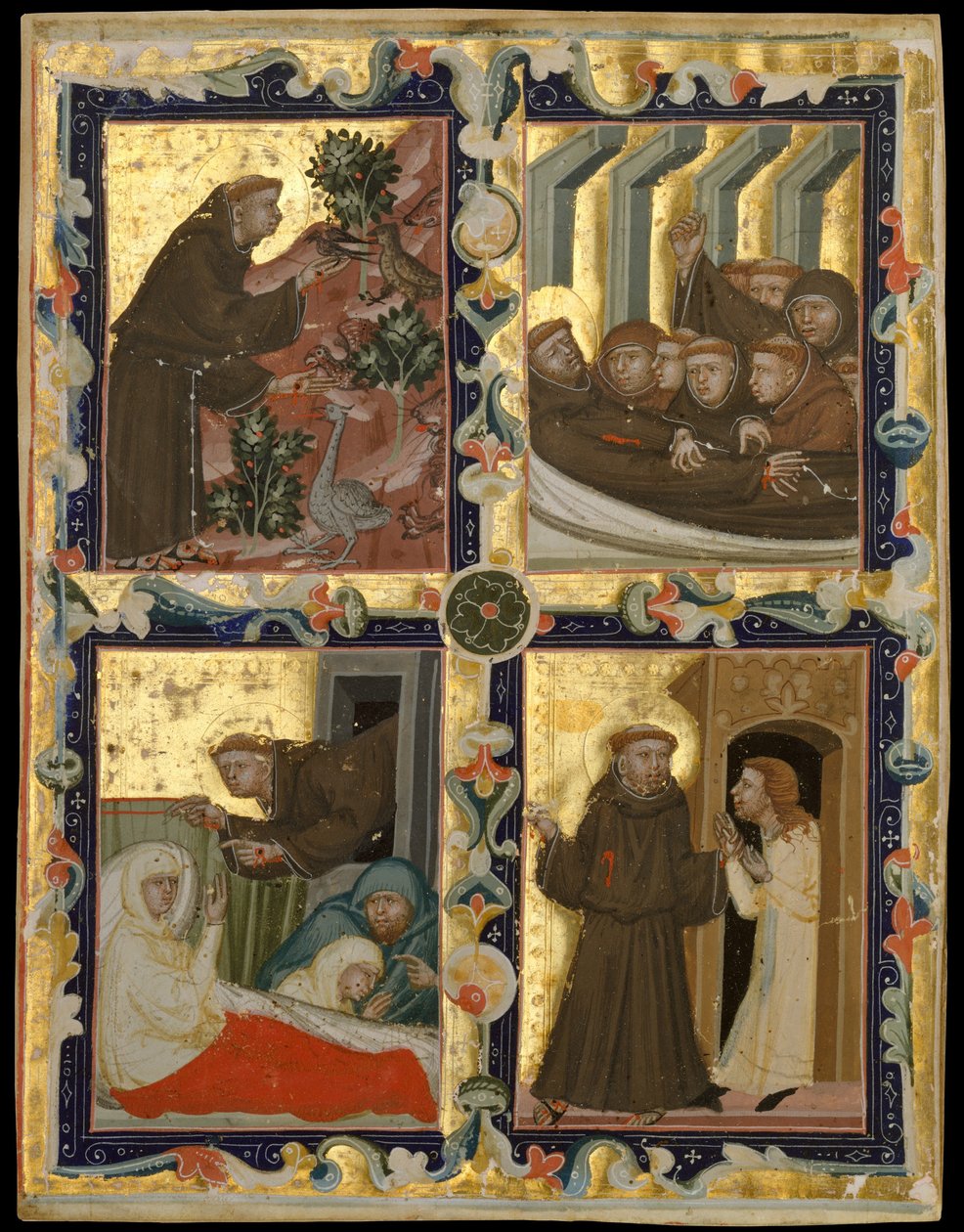 Manuskriptblad med scener ur den helige Franciskus av Assisis liv, ca. 1320-42. av Unbekannt