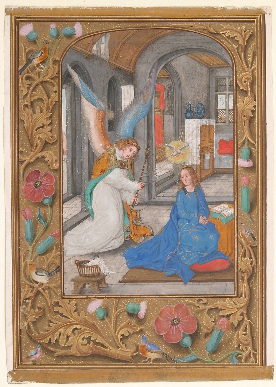 Manuskriptblad med bebådelsen, från en timbok, ca. 1500-1525. av Unbekannt