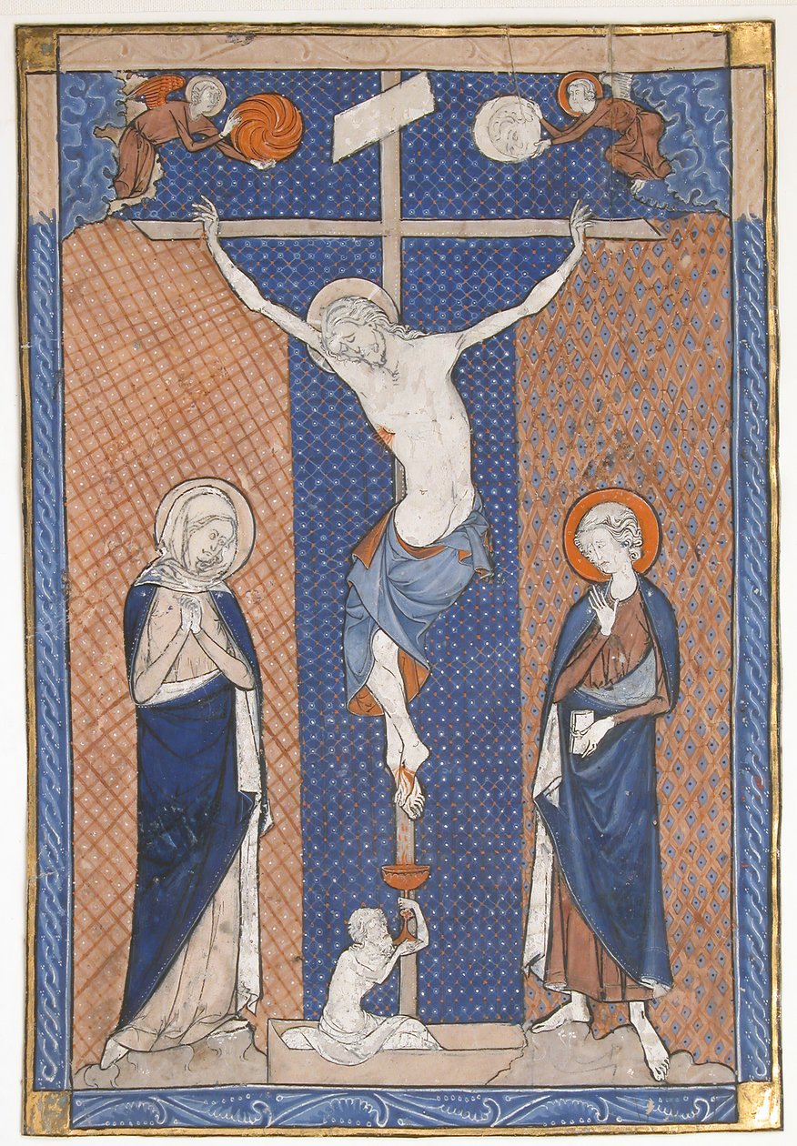 Manuskriptblad med korsfästelsen, från ett missal, franskt, ca. 1270-80. av Unbekannt