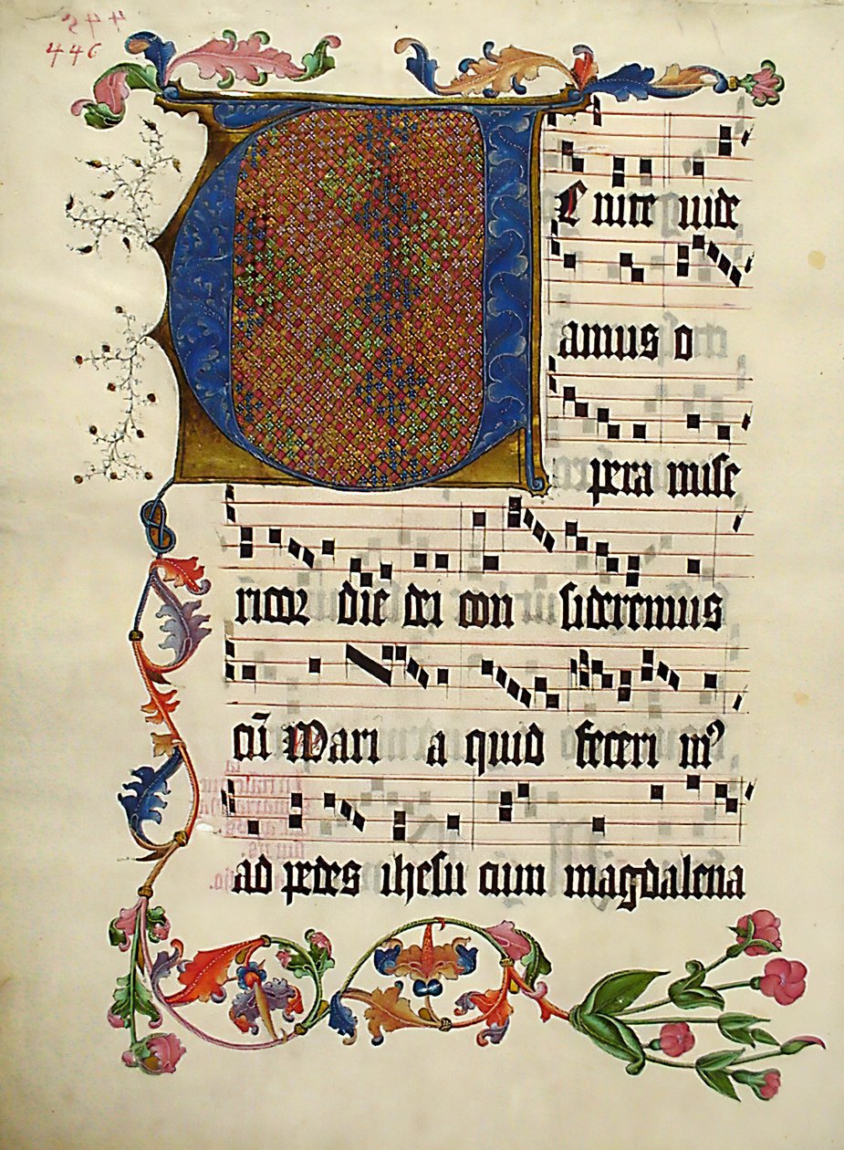 Manuskriptblad med initial V, från ett antifonarium, tyska, ca. 1425-50. av Unbekannt