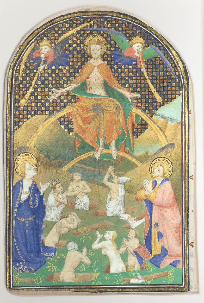 Manuskriptblad med den sista domen, från en timbok, ca. 1400. av Unbekannt