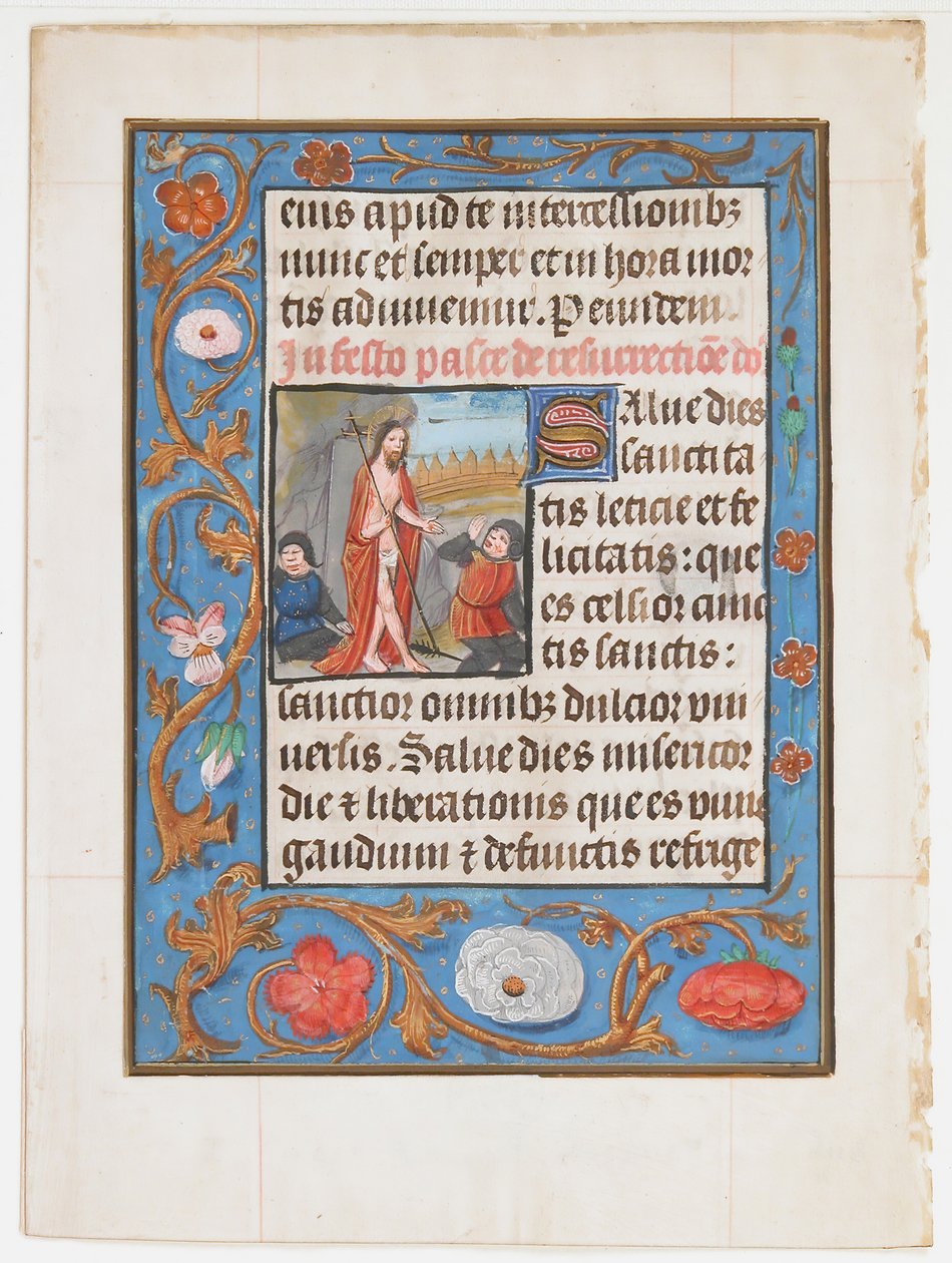 Manuskriptblad med uppståndelsen, från en timbok, ca. 1500. av Unbekannt