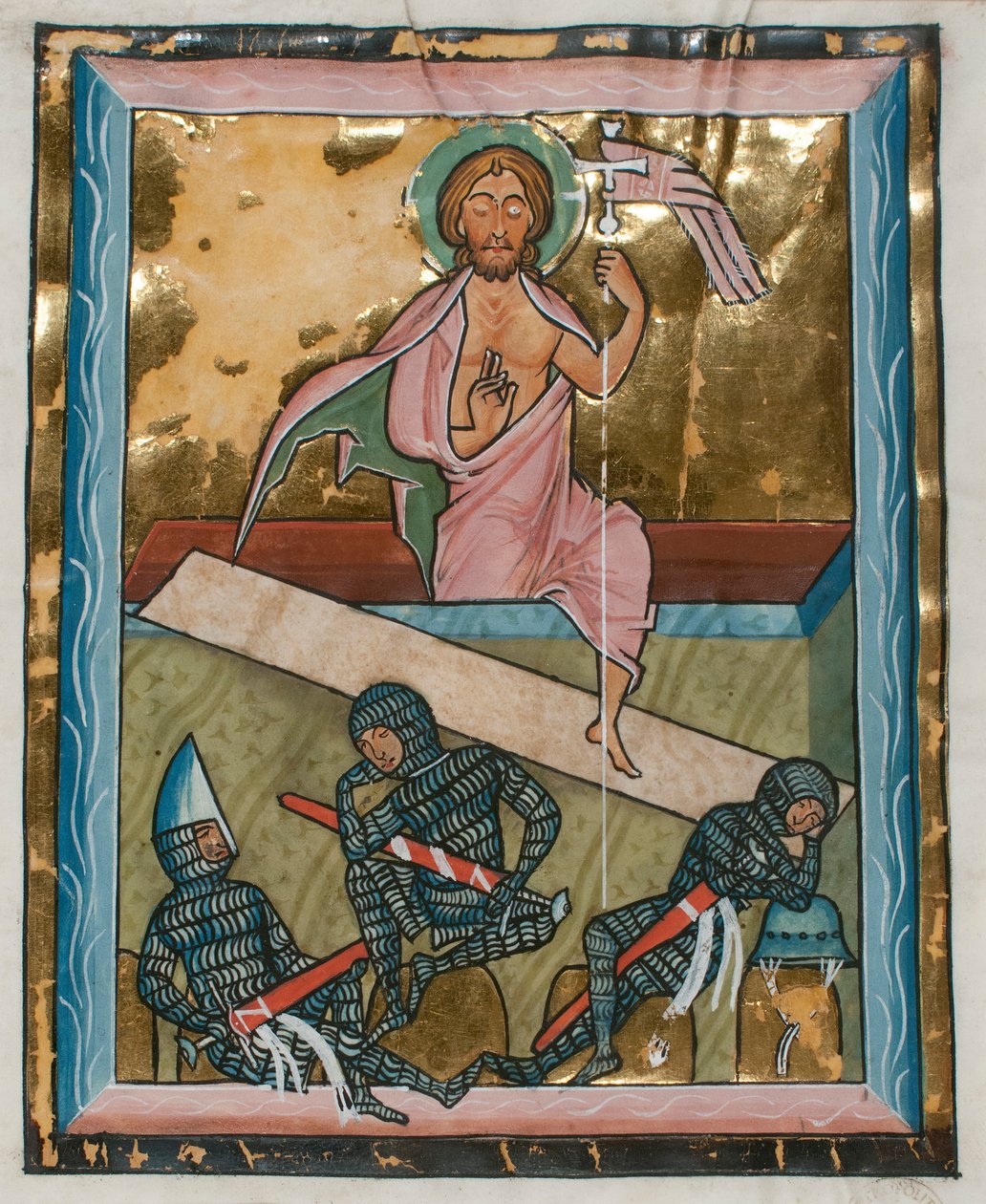 Manuskriptblad med uppståndelsen, från en psalter, mitten av 1200-talet. av Unbekannt