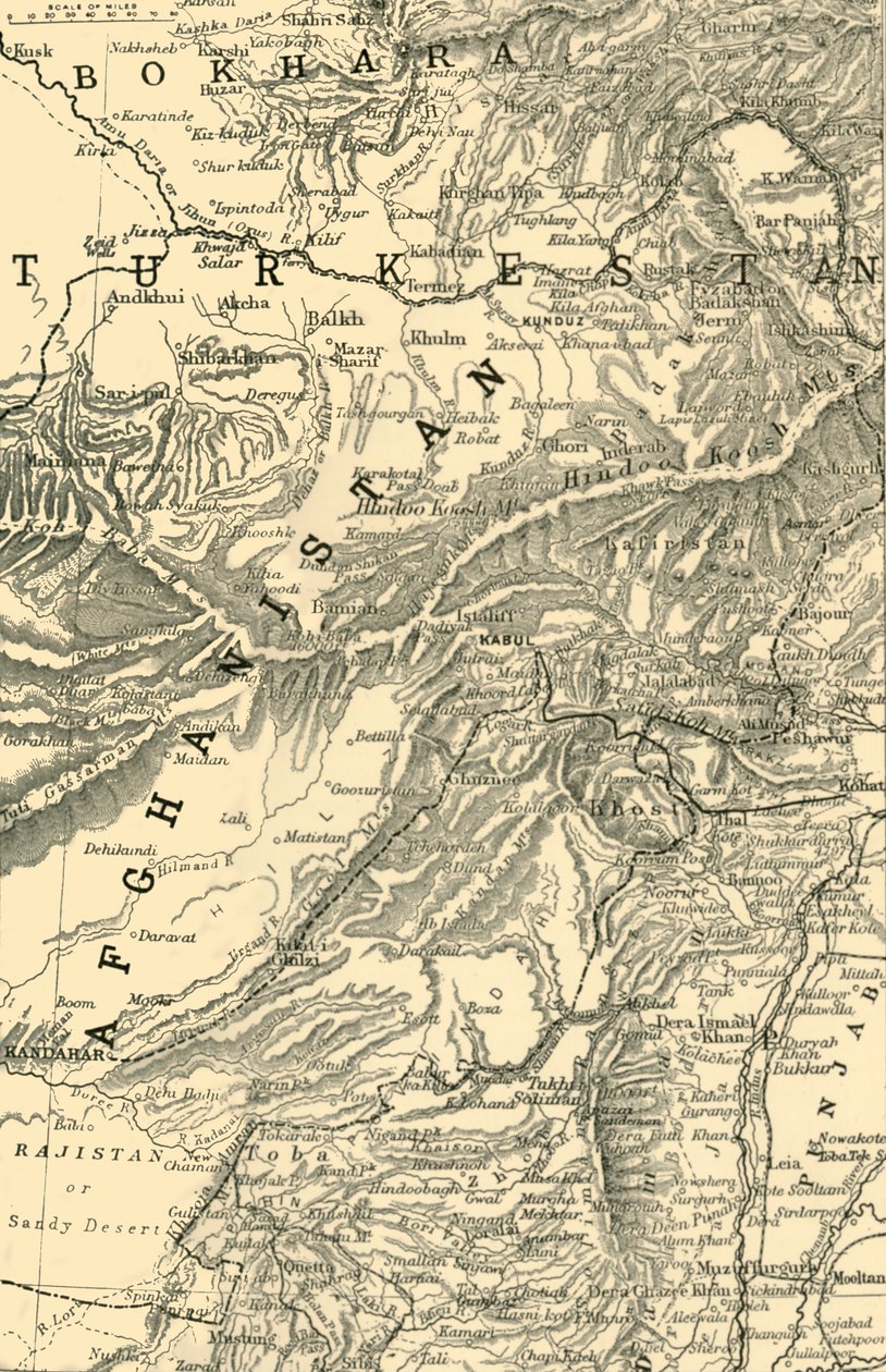 Karta som visar general Robertss väg till Kabul...och de brittiska och ryska gränserna, 1901. av Unbekannt