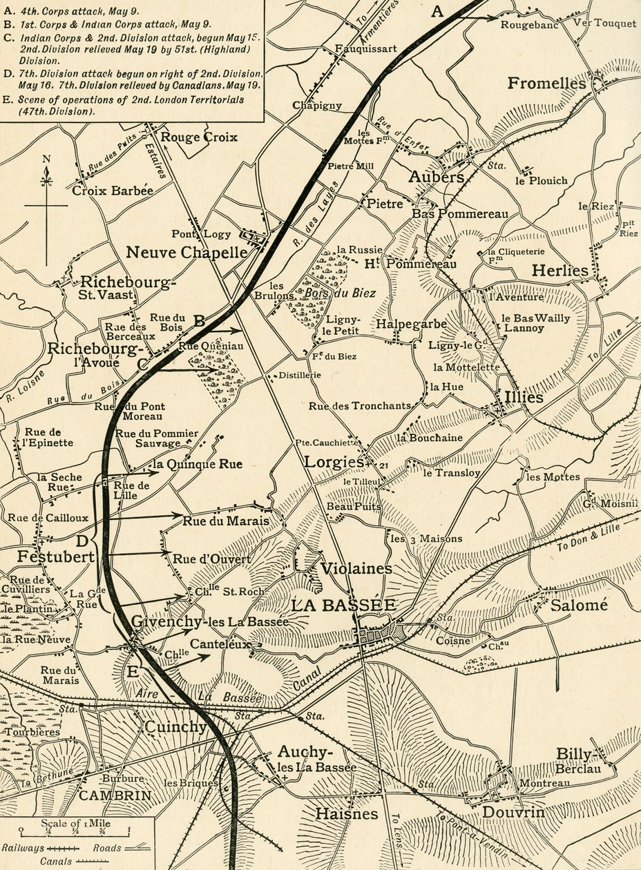 Karta som illustrerar den första arméns operationer..., första världskriget, 1915, c1920. av Unbekannt