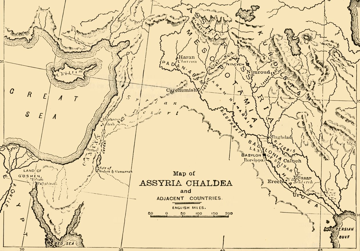 Karta över Assyrien, Kaldeen och angränsande länder, 1890. av Unbekannt