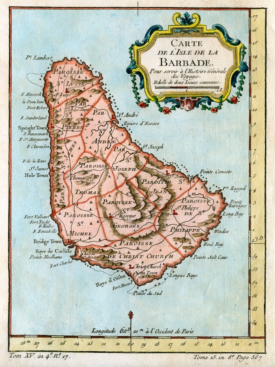 Karta över Barbados, c1758 av Unbekannt
