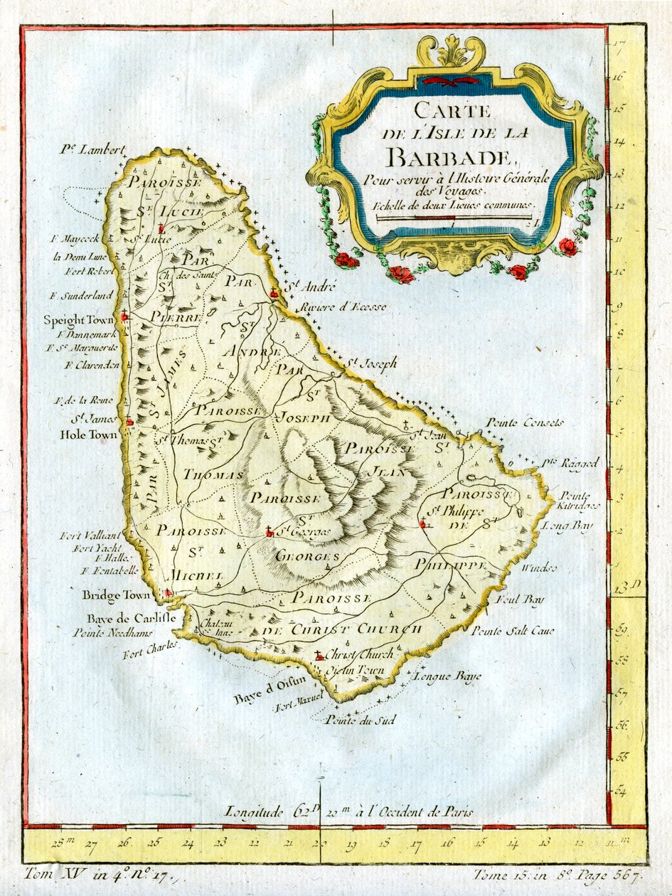 Karta över Barbados, c1764 av Unbekannt