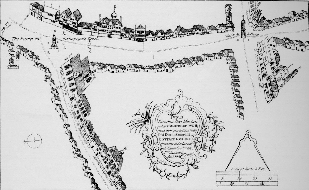 Karta över Bishopsgate, City of London, c1599 1904 av Unbekannt