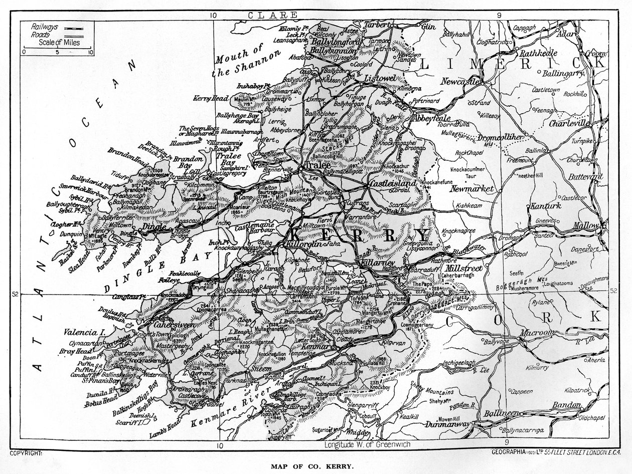 Karta över grevskapet Kerry, Irland, 1924-1926 av Unbekannt