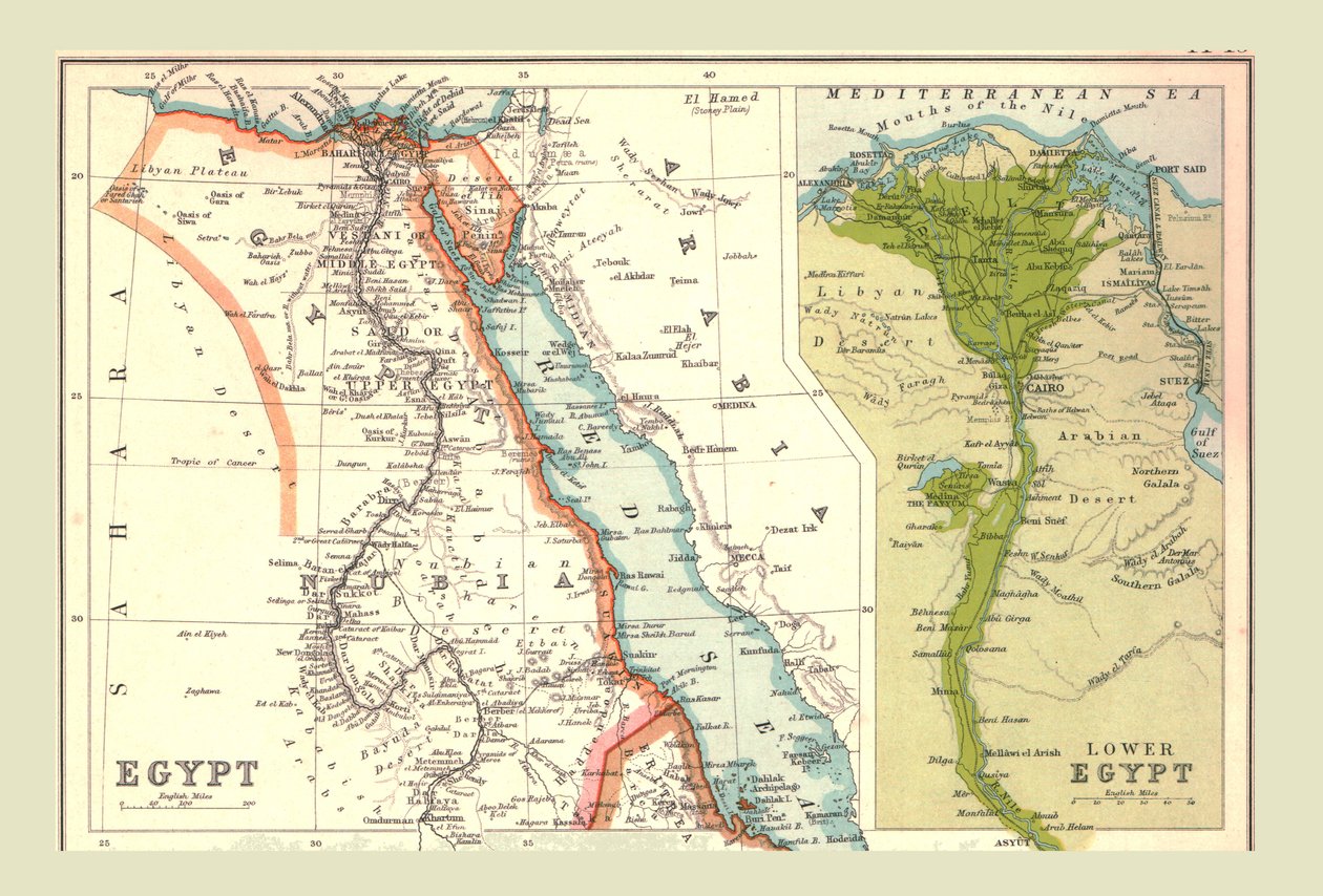 Karta över Egypten, 1902. av Unbekannt