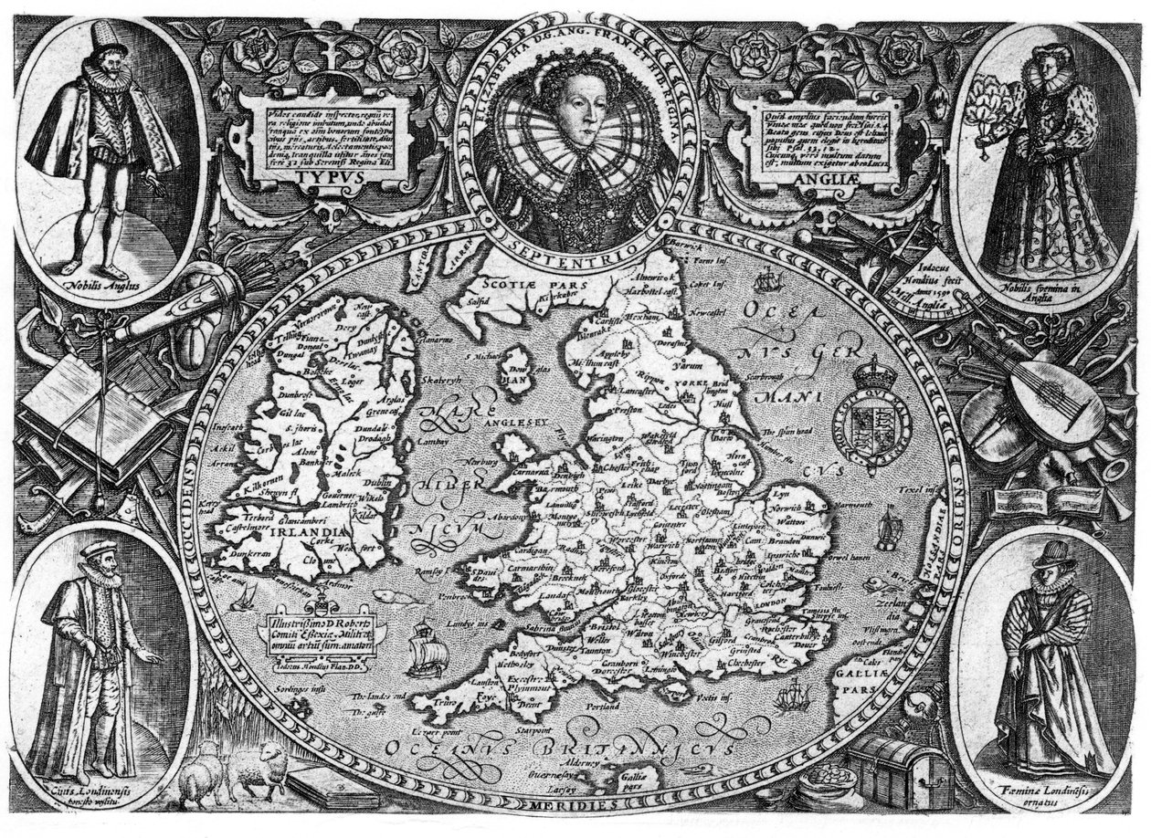 Karta över England, 1500-talet, 1896 av Unbekannt