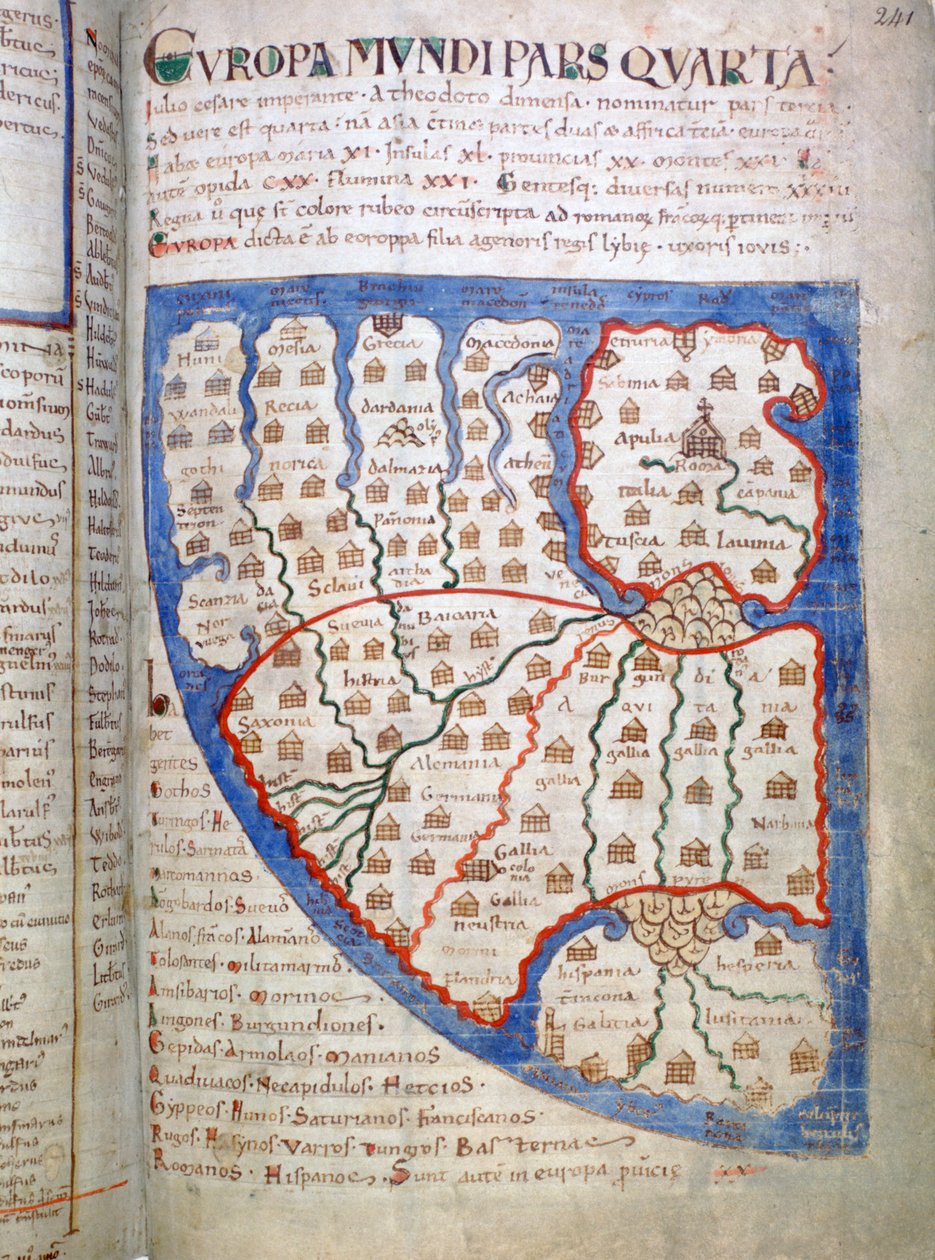 Karta över Europa, en sida från Liber Floridus, 1100-talet av Unbekannt