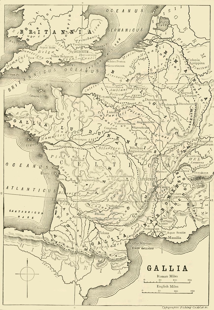 Karta över Gallien och en del av Storbritannien, 1890. av Unbekannt