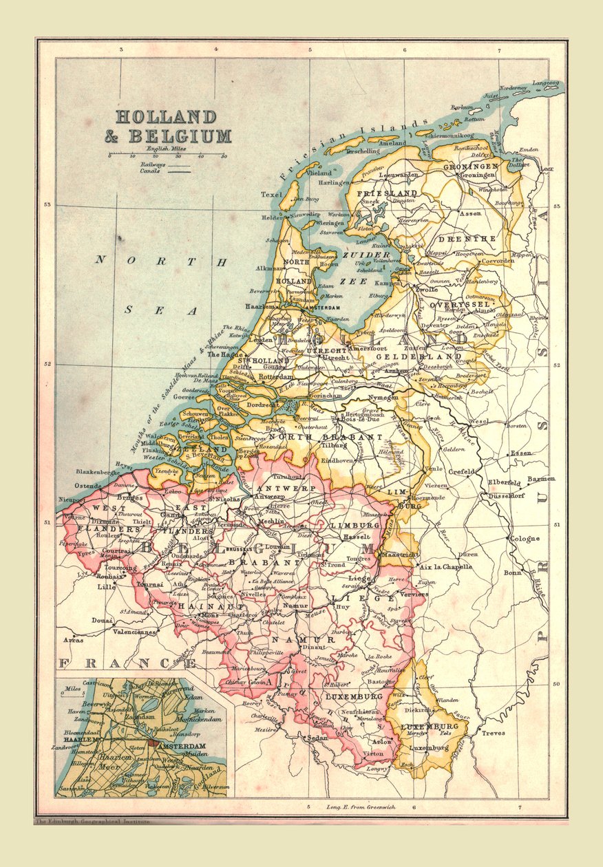 Karta över Holland och Belgien, 1902. av Unbekannt